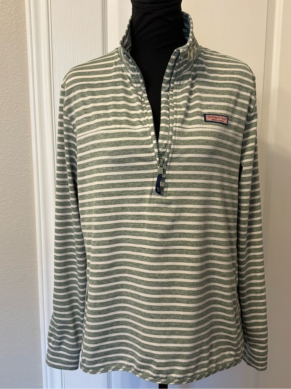Vineyard Vines "The Shep Shirt" Large 1/4 Zip Pullover made USA green stripes